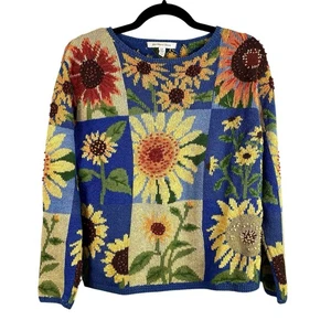 Vintage Northern Isles Sweater Womens S/P Sunflower Floral Knit Grandma Cozy Top - Picture 1 of 5