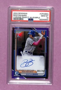 2024 Bowman Chrome Purple Refractor /250 Boston Baro Auto PSA 10 - Picture 1 of 2