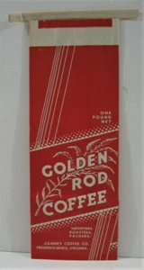 Bolsa de café vintage Golden Rod Co Janney Co Fredericksburg Va sin usar stock antiguo de tienda - Imagen 1 de 2