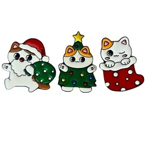A Santa Cat, Cat Tree & Stocking Cat In A Set Together, CHRISTMAS, Enamel, Pins. - Picture 1 of 5