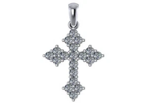 Colgante Cruz Diamante Redondo Natural 1.35 ct F VS2 Oro Blanco 14k 16" Cadena Cable - Imagen 1 de 4