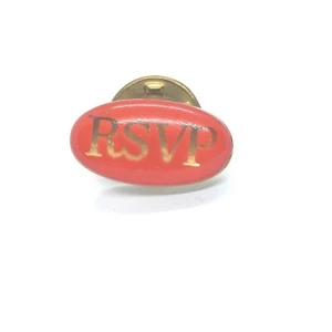 RSVP Pin Orange Gold Tone Oval Lapel Enamel Collectible - Picture 1 of 3