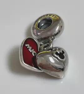 Genuine Pandora Disney Mickey & Minnie Double Heart Charm 791441NCK New RETIRED - Picture 1 of 9