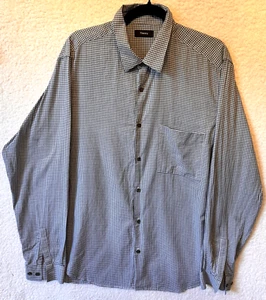Theory Men's Button Down Shirt XL Blue Gingham 100% Cotton Long Sleeve Collared - Picture 1 of 12