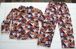 Boys Quad 7 2 Pc Warm Long Sleeve Sports Button Front Shirt Pants Pajamas Sz 4 - Picture 1 of 4