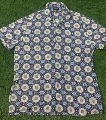 Camisa hawaiana grande con botones Forever 21 para hombre nueva sin etiquetas azul geométrica E14 Foto 1 de 4