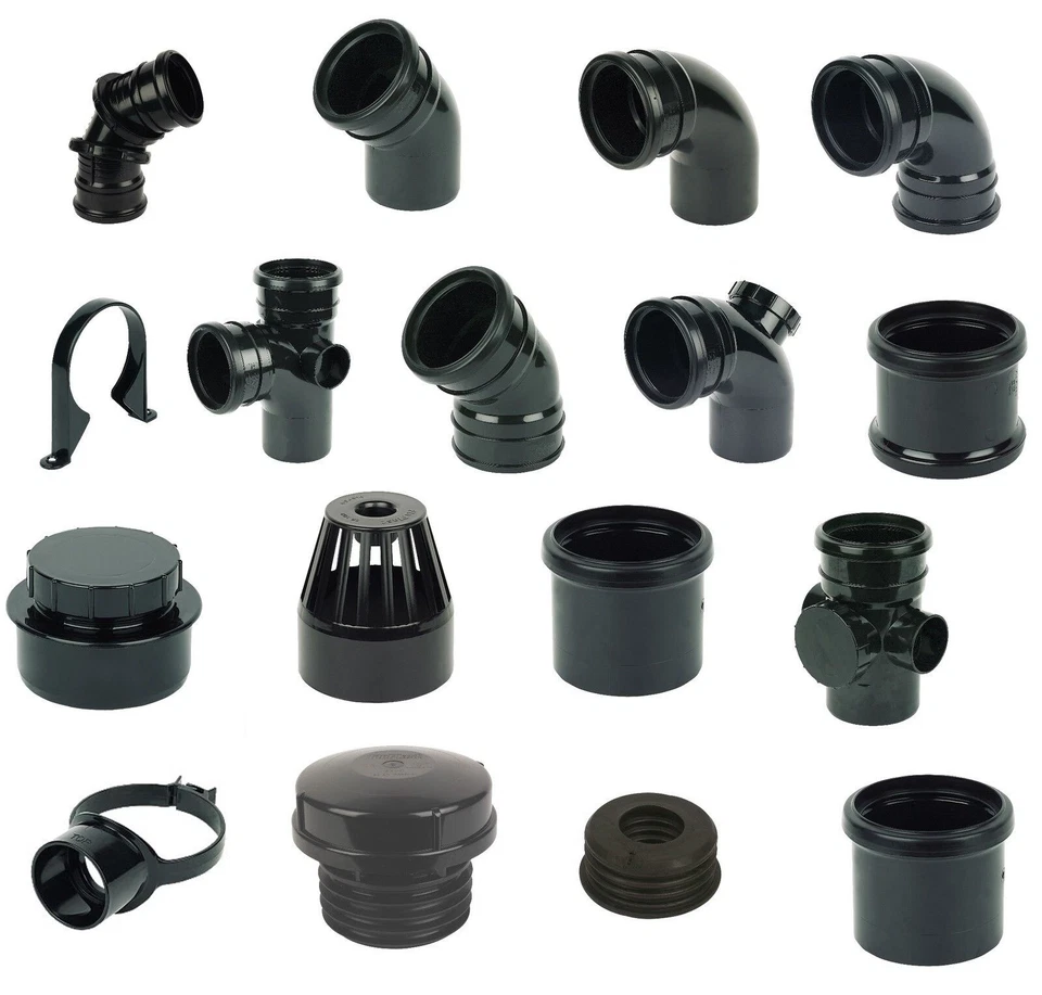 110mm Black Soil Pipe PUSHFIT Fittings UPVC BENDS, TEE External Or Internal Use - Image 1 of 1
