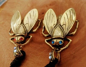 Horse Fly Bug Insect Gold Brass Large  Necklace Pendant Horsefly Jewelry - Picture 1 of 3