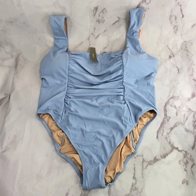 J Crew Swim 22 3X Blue One Piece Square Neck Ruched Bikini Coverage  - Image 1 of 4