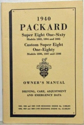 Packard Super Eight 160 Custom Super Eight 180 1940 reproducción manual del propietario Foto 1 de 4