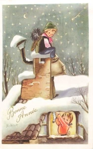 CP ILLUSTREE BONNE ANNEE RAMONEUR SUR CHEMINEE ENNEIGEE - 34293 - Imagen 1 de 2