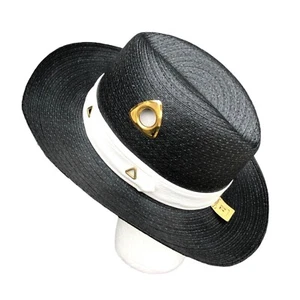 Stetson Fedora Black Straw Panama Hat New With Tags 7 3/8 1970s Blaxploitation - Picture 1 of 7