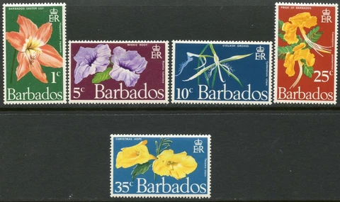 BARBADOS Sc#348-352 1970 Flowers Complete Set OG Mint Hinged Cover
