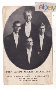 c1910 ST PETER MINNESOTA ARPI MALE QUARTET GUSTAVUS ADOLPHUS COLLEGE POSTCARD MN - Picture 1 of 2