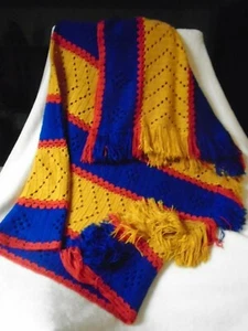 Patriotric Hand Crocheted Afghan Throw/Blanket in Red, Blue & Gold 60 X 84 - Picture 1 of 8