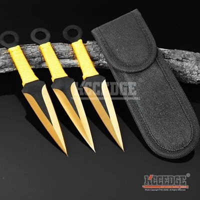 3PC 6.5" Knife Set + Sheath Ninja Kunai Fixed Blade Knife Sharp Double Edge - Image 1 of 4