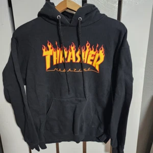 Thrasher Magazine Hoodie Sweatshirt Mens Small Black Orange Flame Skater - Picture 1 of 3