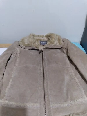 Chaqueta de gamuza de cuero marrón claro para mujer M Wilsons con piel 2 bolsillos delanteros talla L Foto 1 de 4