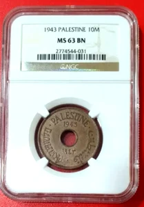 NGC Palästina 1943 10 Mils MS 63 Münze Kupfer Britisches Mandat in Israel - Bild 1 von 8