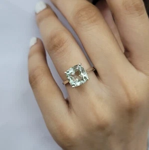 Elegant Green Amethyst Cushion Cut 925 Sterling Silver Engagement Ring Gifts - Picture 1 of 7