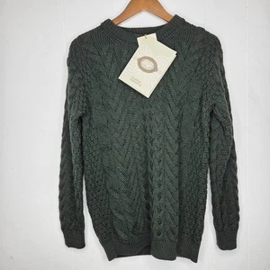 Aran Sweater Market Herren 100% Wolle Algen Zopfmuster Strickpullover Gr. M warm - Bild 1 von 10