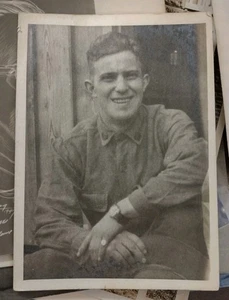 WWI? WWII? 5" x 7" Antique Soldier Photo Smiling. Thick/Heavy Paper.  - Picture 1 of 5