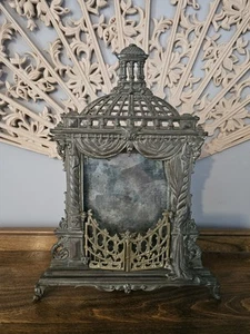 Rare Antique Art Nouveau Heavy Iron & Brass Gated Gothic Photo Frame Unique Read - Picture 1 of 21