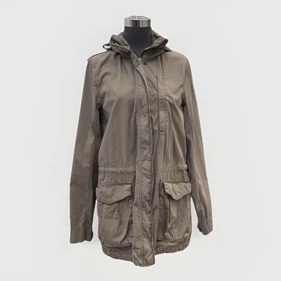 Chaqueta utilitaria estándar James Perse para mujer 1 pequeña verde cremallera completa bolsillos con capucha Foto 1 de 4