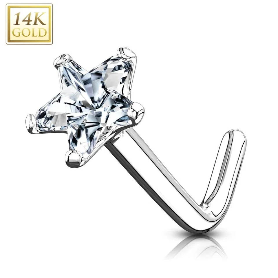 Piercing Naso Oro Bianco 14 Carati Stella Asta L - Immagine 1 di 1