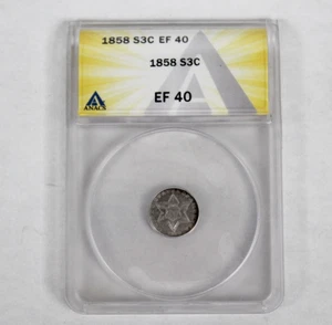 1858 U.S. Silver Three Cent S3C Coin - ANACS EF 40 - Picture 1 of 2