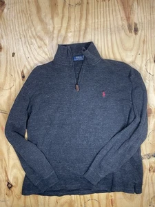 Polo Ralph Lauren Pullover Sweater Men's Size Large Quarter Zip Dark Gray Cotton - Picture 1 of 7