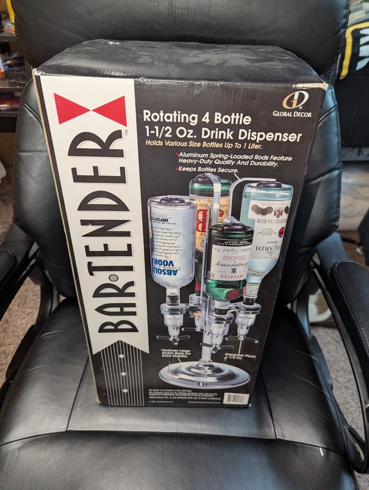 BARTENDER_Global Decor Dispensador Giratorio de Bebidas Alcoholinas Cuatro Botellas Totalmente NUEVO Foto 1 de 4