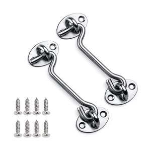 2Pcs Stainless Steel Cabin Door Hook & Eye Latch Lock Shed Gate Catch Silent ... - Picture 1 of 7