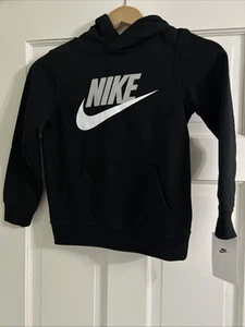 NIKE Youth Fleece Hoodie CJ7861-011 Black Swoosh Pullover Sweatshirt Sz L - Picture 1 of 3