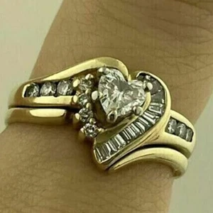 2Ct Heart Cut Lab Created Diamond Cluster Engagement Ring 14K Yellow Gold Plated - Bild 1 von 7