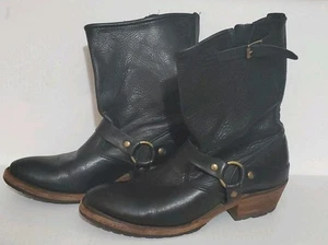 Vintage Shoe Company Eliza Engineer Leather Boots Womens 7.5 Black Harness Moto - Picture 1 of 12