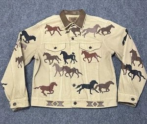 Giacca denim vintage Gap uomo media beige marrone camionista personalizzata dipinta a mano cavallo - Foto 1 di 18