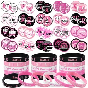60 Pcs Breast Cancer Awareness Party Supplies, Breast Cancer Silicon Bracelet... - Picture 1 of 7