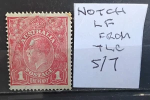 Australian KGV 1D Red - Variety Notch Left Frame down from TLC - 5/7 - Picture 1 of 1