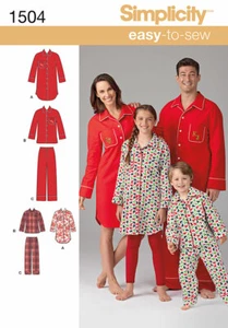 Simplicity 1504 All Sz Family Pajamas PJ Robe Sleep Shirt Nightgown Pant Pattern - Picture 1 of 3