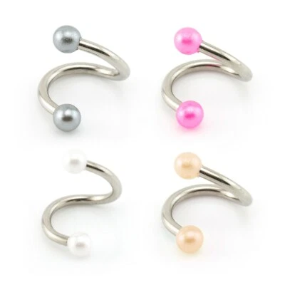 Pearl Spiral Twist Belly Bar Helix Tragus Eyebrow Piercing Barbell - Image 1 of 4