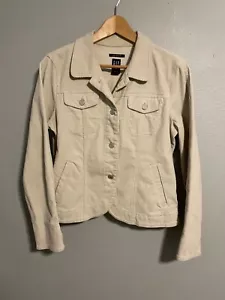 Vintage GAP Womens Jacket Size Medium Cream Corduroy Stretch Grunge Y2K 2003 - Picture 1 of 8