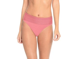 ROBIN PICCONE Pink High Waist Cut Textured Banded Bikini Bottoms M = 8/10 NEW - Picture 1 of 3