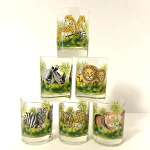 Set 6 bicchieri dipinti animali della giungla Dorothy Thorpe vintage anni 60 MCM retrò - Foto 1 di 11