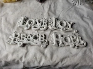 4er Set Kurt Adler Ornamente weiße glitzernde Worte: Liebe, Freude, Frieden, Hoffnung - Bild 1 von 5