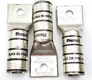 Lot of 3 Panduit LCB750-12W Copper Crimp Lugs One Hole 750 MCM AWG 1/2" Stud - Picture 1 of 7