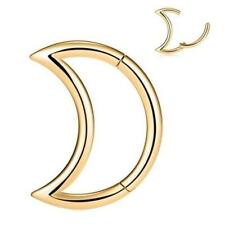 Gold 16G 5/16" Moon🌙Nose Septum Tragus Helix Steel Earrings Hinged Clicker Ring