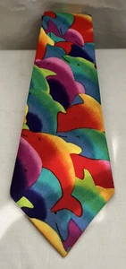 Herren Krawatte Stoff Bunt Delfin - Bild 1 von 2
