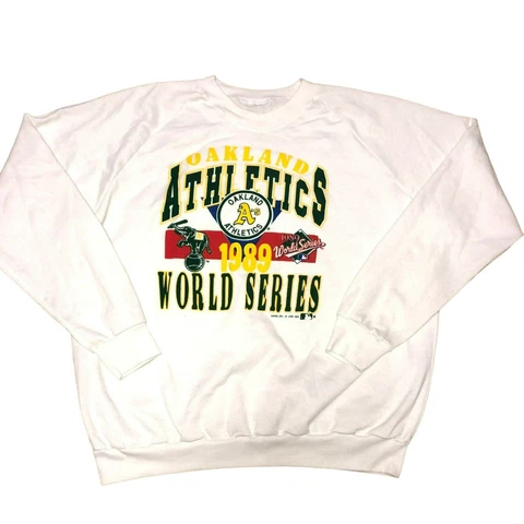 VTG OAKLAND As WORLD SERIES SWEATSHIRT SIZE XL WHITE 1989 LONG SLEEVE MLB UNISEX Cover