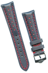 Gray Red Rally Perforated Genuine Leather MB Strap 22mm & Pre TAG Heuer Buckle - Picture 1 of 4